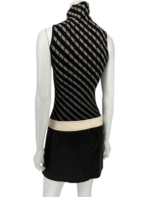 Custo Barcelona Sleeveless High-Neck Mixed-Media Mini Dress – Size 2