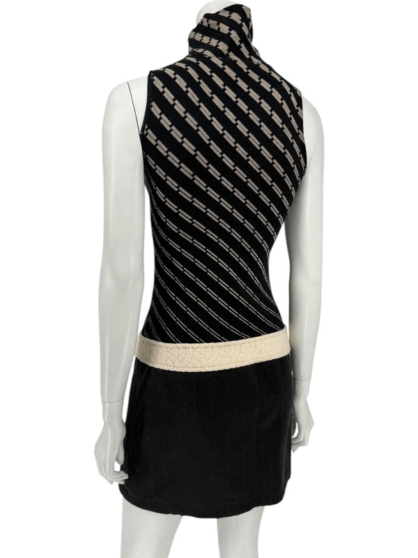 Custo Barcelona Sleeveless High-Neck Mixed-Media Mini Dress – Size 2