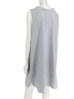 Lafayette 148 New York Navy & White Striped Sleeveless Shift Dress with Pockets – Size XL