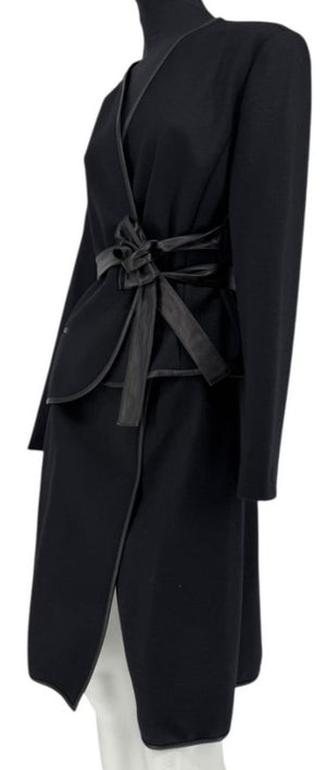 Douglas Hannant Black Wool Wrap Jacket with Nappa Leather Trim – Size 14