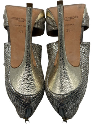 Jimmy Choo Glitter-Covered Gold Platform Heels – Size 39