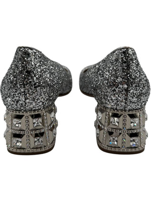 Miu Miu Silver Glitter Block Heel Pumps - Size 39