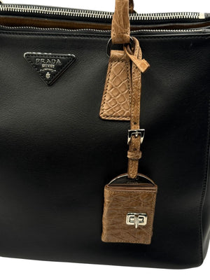 Prada Galleria Double Zip Tote in Nero & Sughero