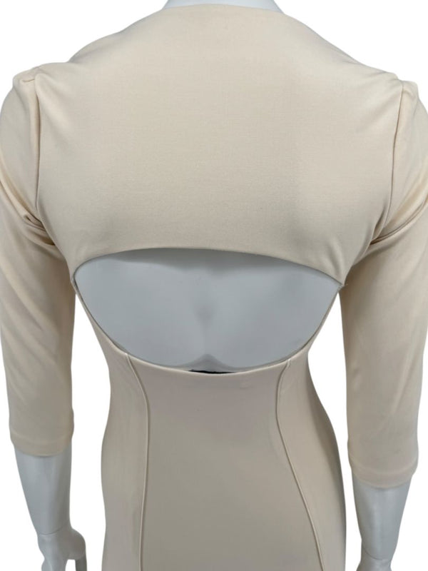 Pamella Roland Cream Bodycon Cut-Out Back Dress - Size 4