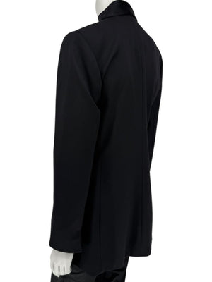 Pamella Roland Black Satin Tie Front Tuxedo Blazer Jacket - Large
