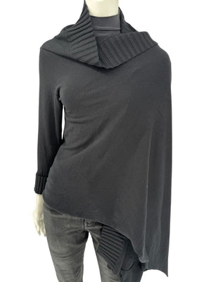 Armani Collezioni Black Asymmetric Rib-Trim Wrap Sweater – Size 12