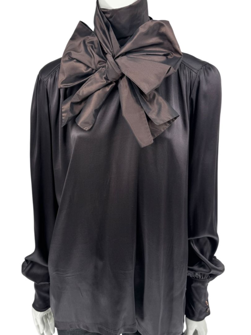 Etro Black Silk Bow-Neck Blouse – Size IT 46 (US 10)