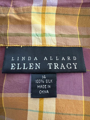 Linda Allard for Ellen Tracy 100% Silk Plaid Button-Up Shirt – Size 14