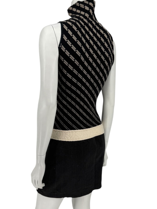 Custo Barcelona Sleeveless High-Neck Mixed-Media Mini Dress – Size 2