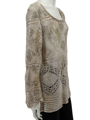 Oscar de la Renta Metallic-Accented Open-Knit Sweater – Size XL