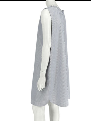 Lafayette 148 New York Navy & White Striped Sleeveless Shift Dress with Pockets – Size XL