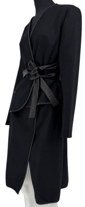 Douglas Hannant Black Wool Wrap Jacket with Nappa Leather Trim – Size 14