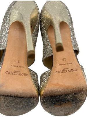 Jimmy Choo Glitter-Covered Gold Platform Heels – Size 39