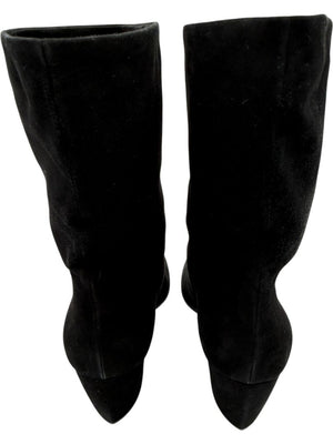 Prada Black Suede Mid-Calf Boots – Size 39.5