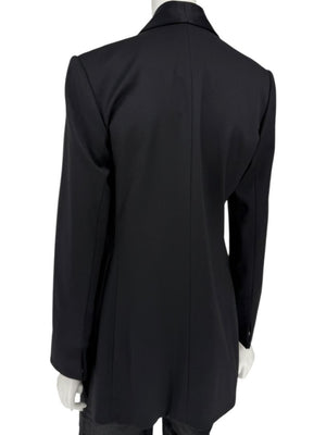 Pamella Roland Black Satin Tie Front Tuxedo Blazer Jacket - Large