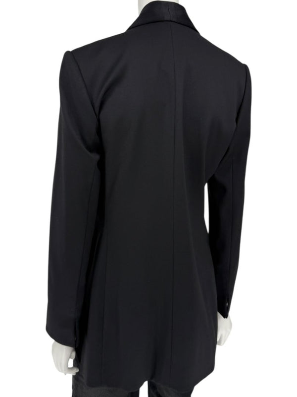 Pamella Roland Black Satin Tie Front Tuxedo Blazer Jacket - Large
