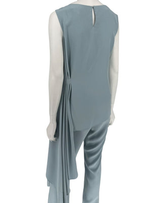 Pamella Roland Blue Draped Tunic & Pants Set Women’s Evening Formal 2 Piece – Size L