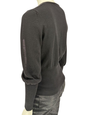 Rubin Chapelle Black Merino Wool Deep V-Neck Sweater – Large Made in Italy