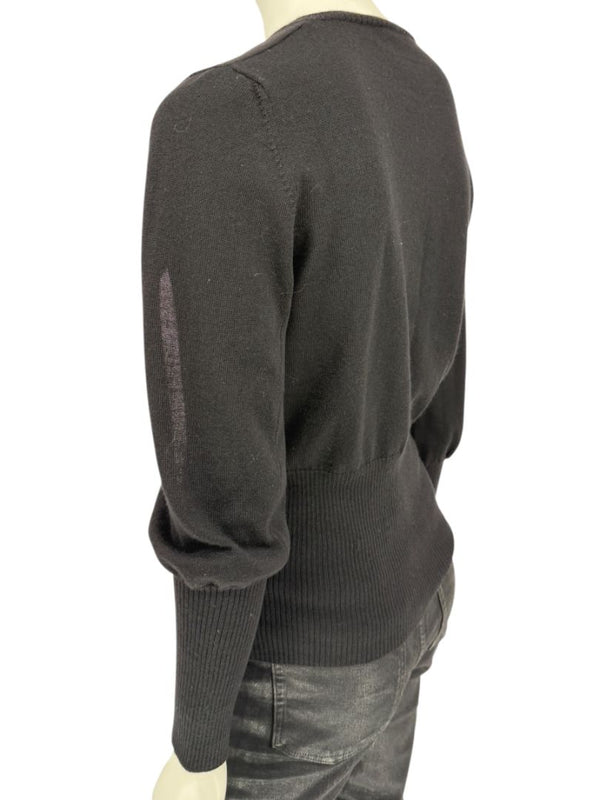 Rubin Chapelle Black Merino Wool Deep V-Neck Sweater – Large Made in Italy