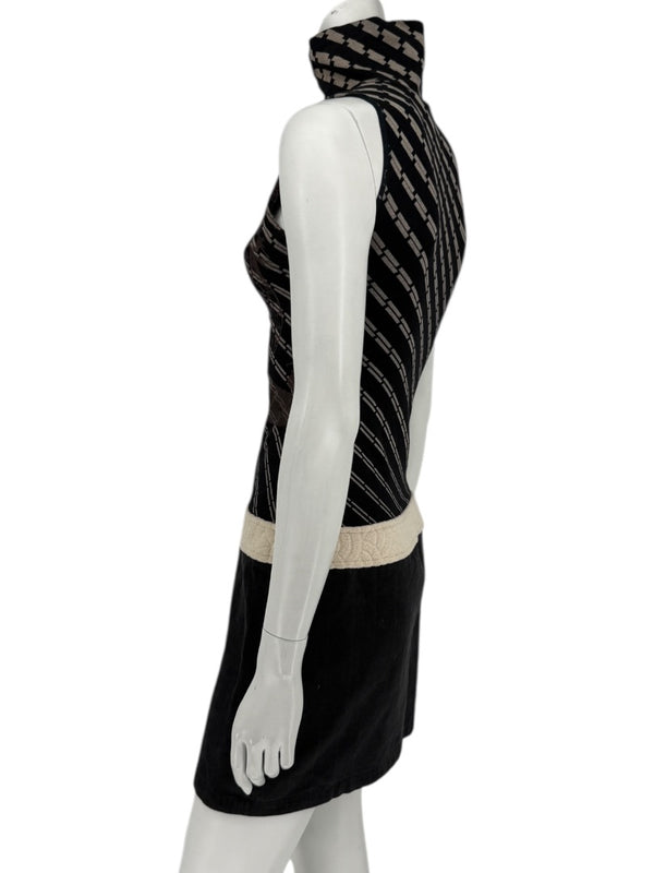 Custo Barcelona Sleeveless High-Neck Mixed-Media Mini Dress – Size 2
