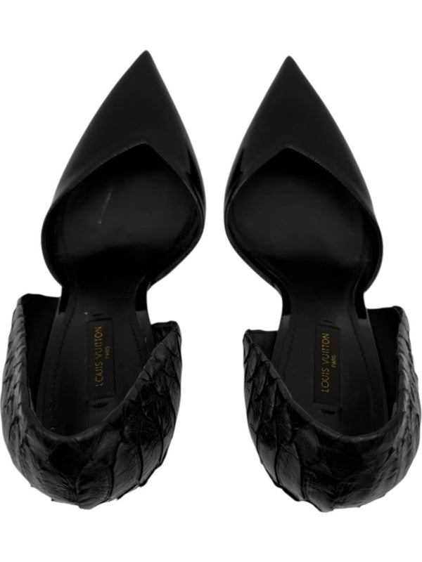 Louis Vuitton Black Patent & Exotic Embossed Leather D’Orsay Pumps – Size 39