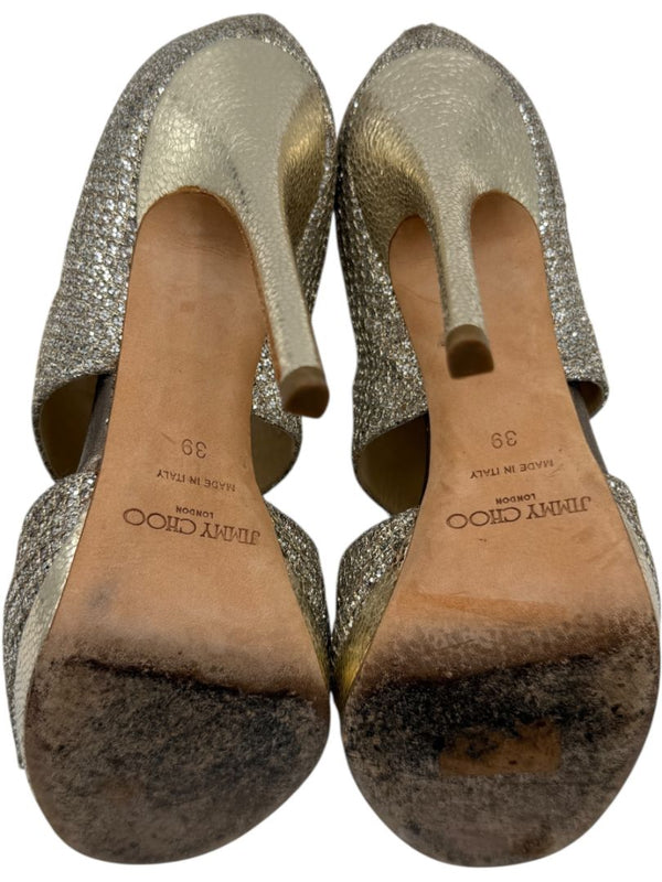 Jimmy Choo Glitter-Covered Gold Platform Heels – Size 39