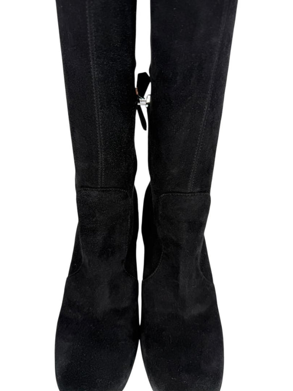 Prada Black Suede Block Heel Knee Boots – Size 39