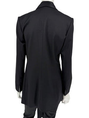 Pamella Roland Black Satin Tie Front Tuxedo Blazer Jacket - Large