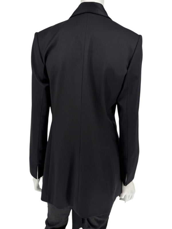 Pamella Roland Black Satin Tie Front Tuxedo Blazer Jacket - Large
