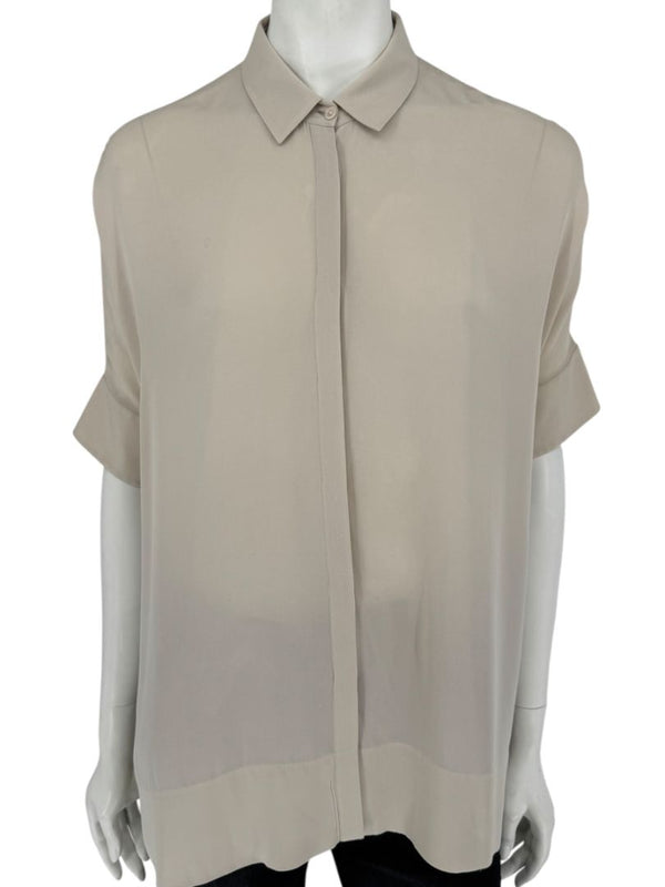 Loro Piana Taupe Silk Short-Sleeve Blouse – Large