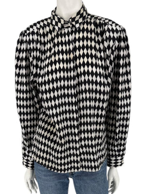 Cygnet Black & Ivory Harlequin Print Button-Up Blouse – Size 13