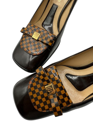 Louis Vuitton Brown Patent Leather Damier Accent Pumps Size 36.5
