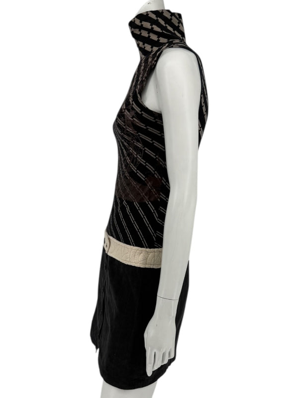 Custo Barcelona Sleeveless High-Neck Mixed-Media Mini Dress – Size 2