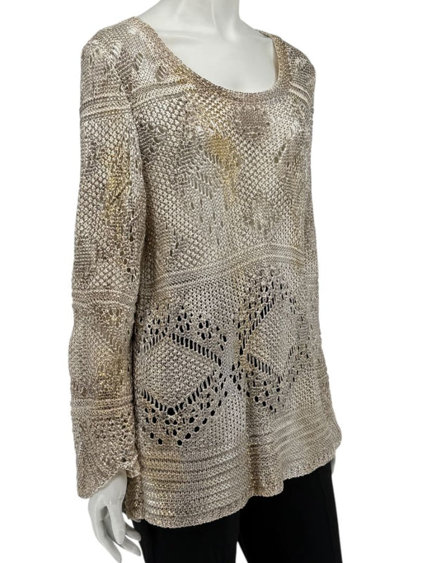 Oscar de la Renta Metallic-Accented Open-Knit Sweater – Size XL