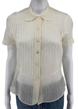 Giorgio Armani Sheer Silk-Blend Pleated Blouse – Size 38 – Made in Italy