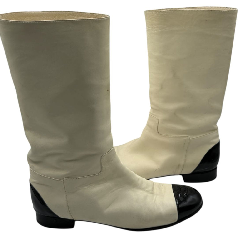 Chanel Two-Tone Calf Leather Mid-Calf Boots – Size 40