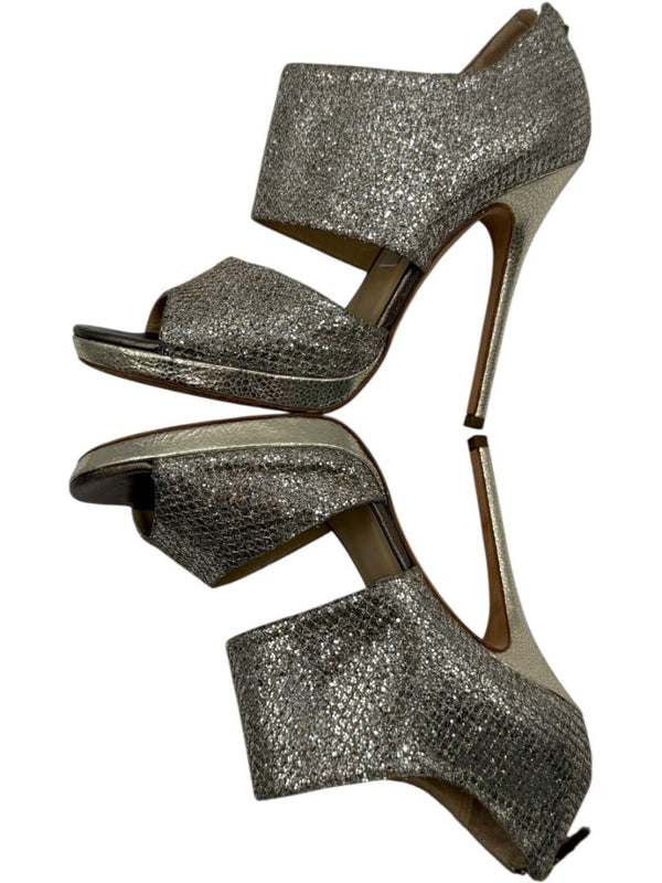 Jimmy Choo Glitter-Covered Gold Platform Heels – Size 39