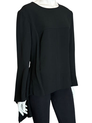 Pamella Roland Peplum Black Blouse with Bell Sleeves - Large