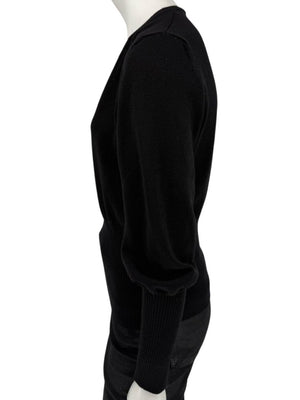 Rubin Chapelle Black Merino Wool Deep V-Neck Sweater – Large Made in Italy