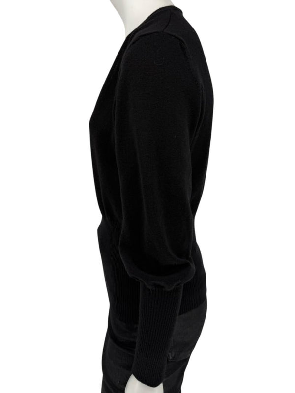 Rubin Chapelle Black Merino Wool Deep V-Neck Sweater – Large Made in Italy