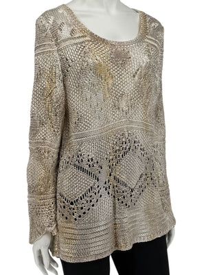 Oscar de la Renta Metallic-Accented Open-Knit Sweater – Size XL