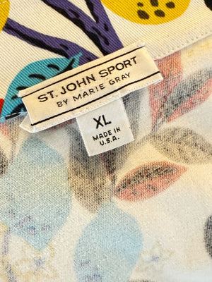 St. John Sport by Marie Gray Fruit & Butterfly Print T-Shirt &amp; Denim-Style Jacket Set – Size XL