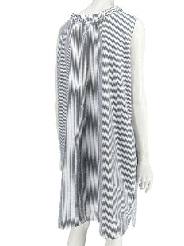 Lafayette 148 New York Navy & White Striped Sleeveless Shift Dress with Pockets – Size XL