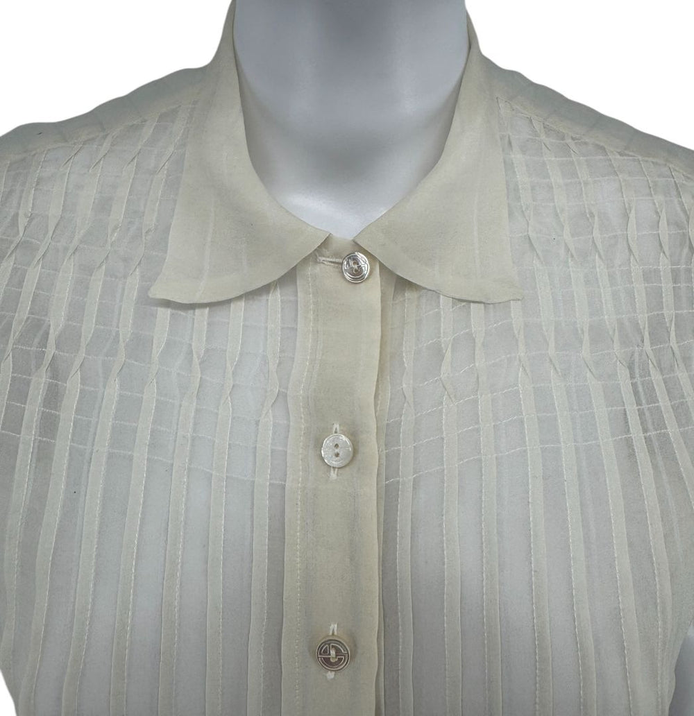 Giorgio Armani Sheer Silk-Blend Pleated Blouse – Size 38 – Made in Italy