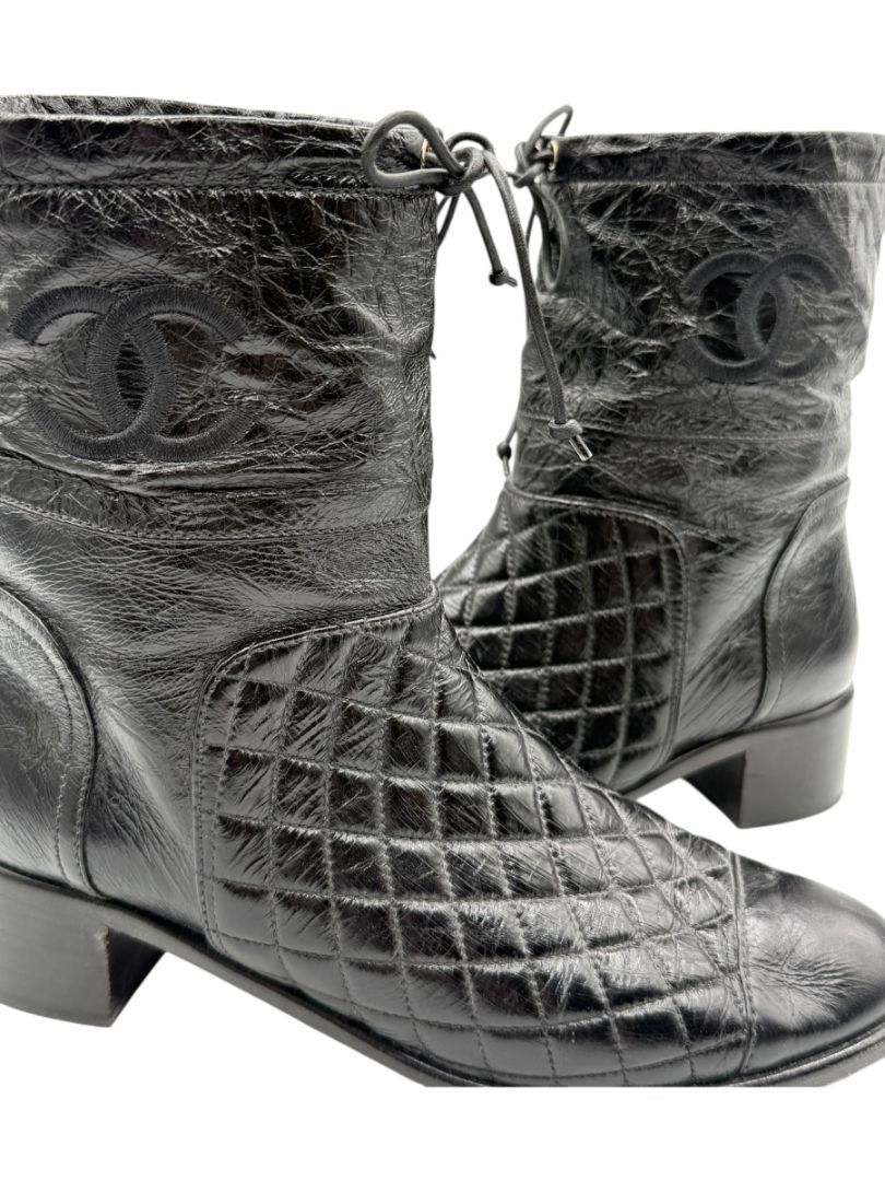 Chanel Quilted Crinkled Calfskin Mid-Calf Boots – Size 41