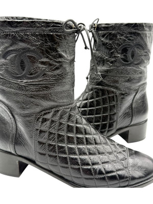 Chanel Quilted Crinkled Calfskin Mid-Calf Boots – Size 41