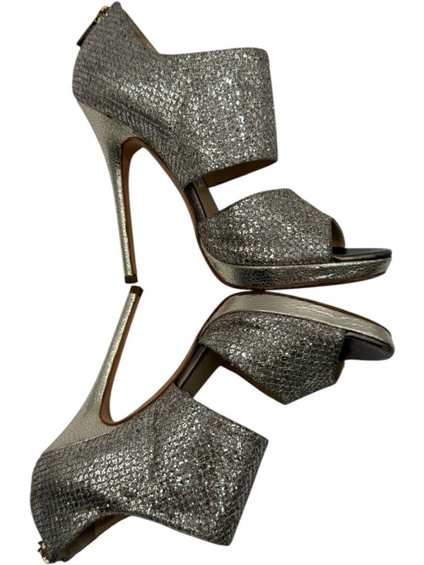 Jimmy Choo Glitter-Covered Gold Platform Heels – Size 39