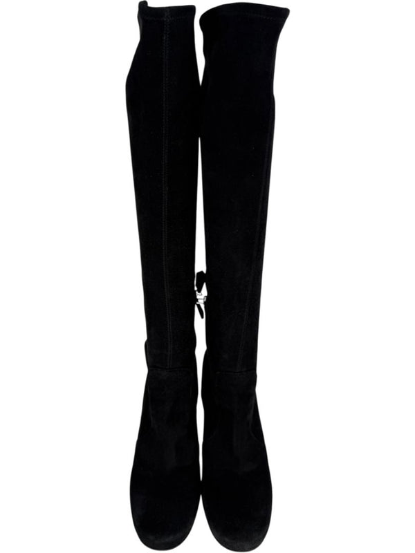 Prada Black Suede Block Heel Knee Boots – Size 39