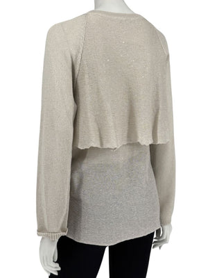 Brunello Cucinelli Beige Layered Linen & Silk Sequin Sweater – Size XL