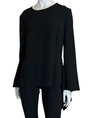 Pamella Roland Peplum Black Blouse with Bell Sleeves - Large